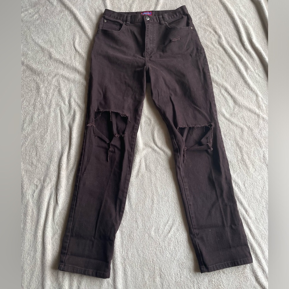 Brown jeans with a red hue